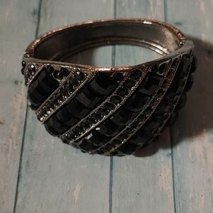 2/$30 Silver Tone Black Bead Cuff Bracelet